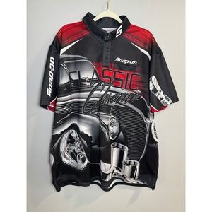 Mens Snap On Classic Chrome Hot Rod Car Racing Polo‎ Shirt 2XL